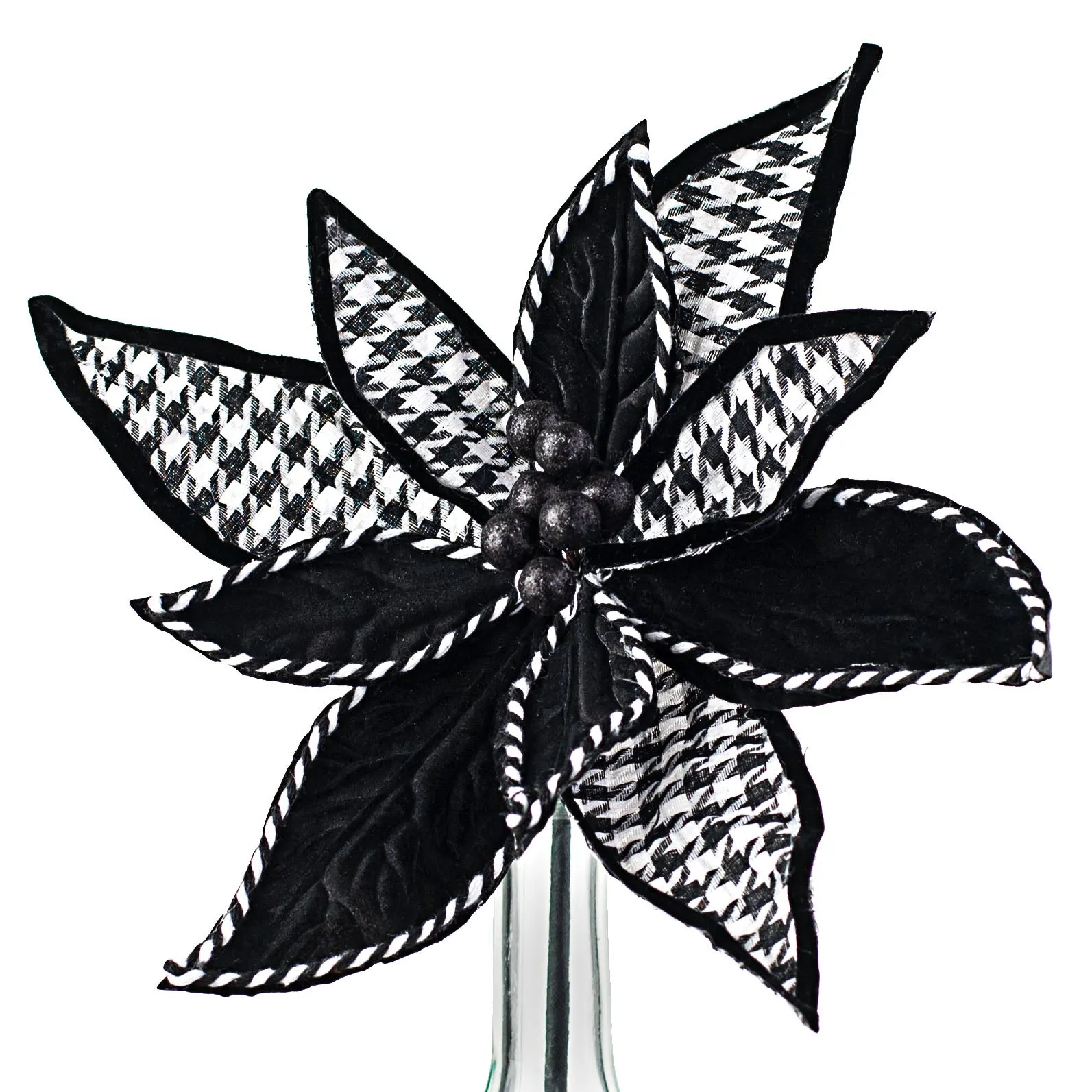 10" Houndstooth Poinsettia Pick