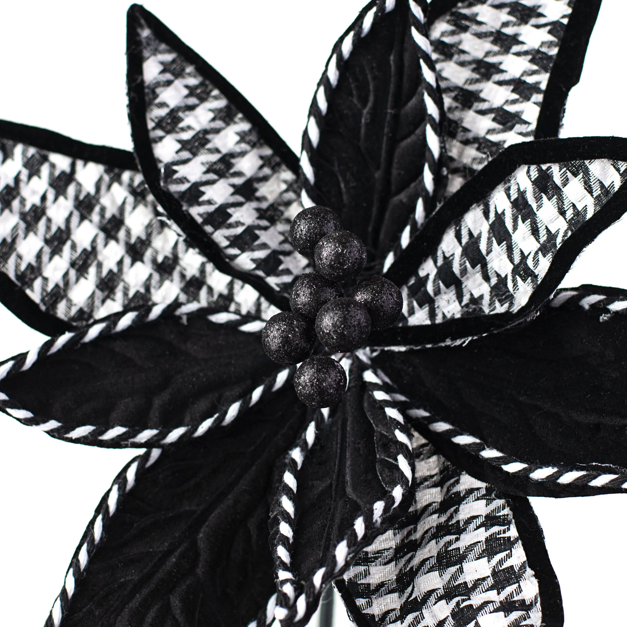 10" Houndstooth Poinsettia Pick