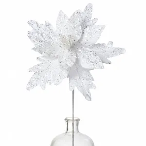 12" x 25" Glittered Poinsettia Stem: White