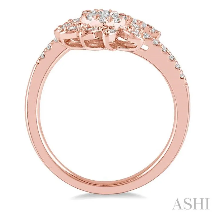 1/3 ctw Open End Floral Accent Lovebright Round Cut Diamond Ring in 14K Rose and White Gold