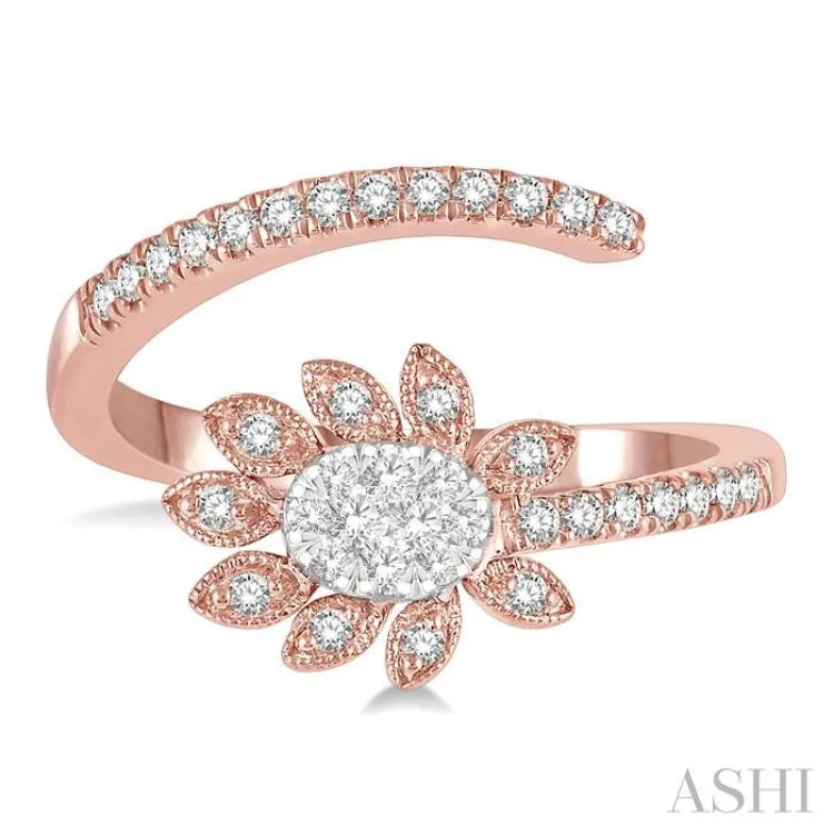 1/3 ctw Open End Floral Accent Lovebright Round Cut Diamond Ring in 14K Rose and White Gold