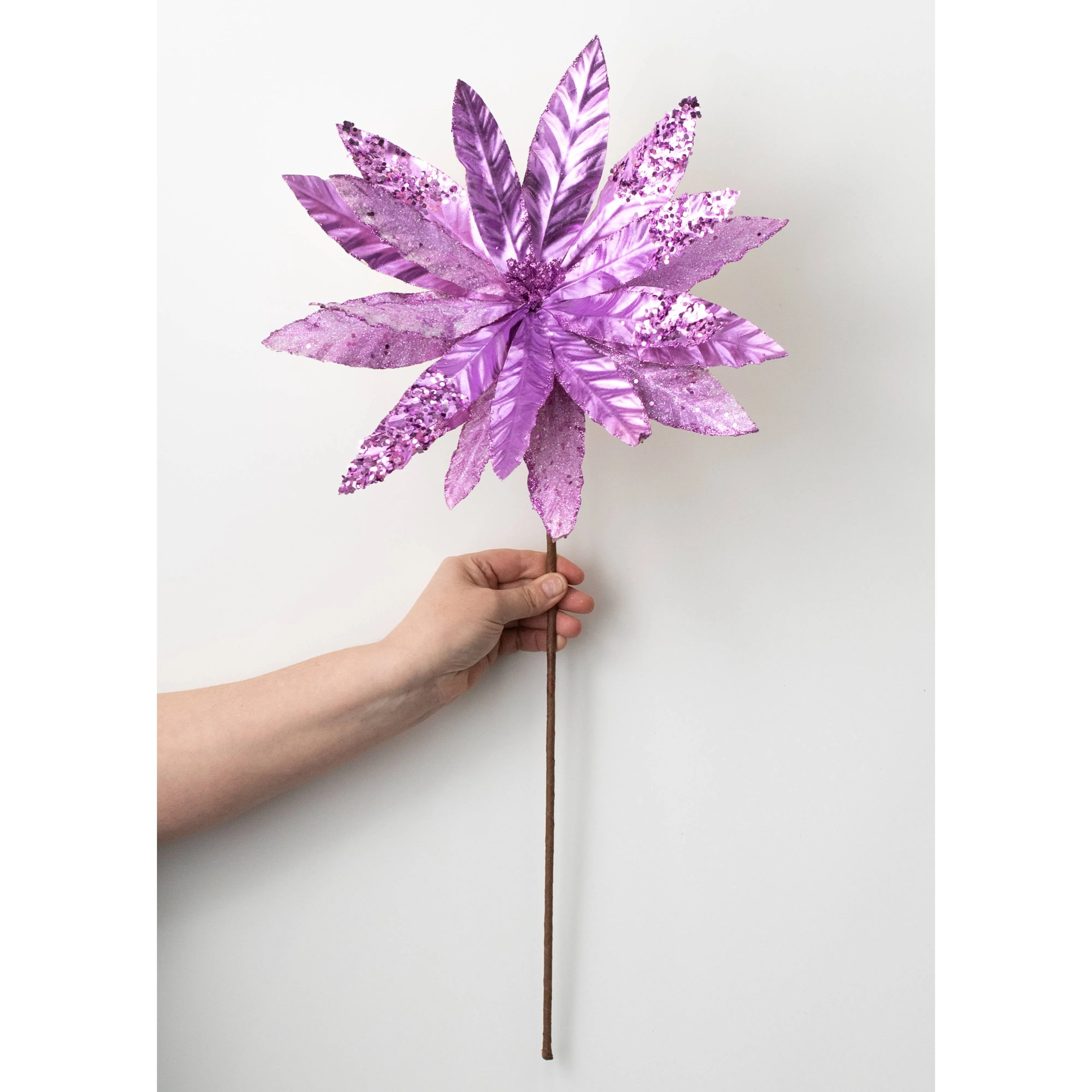 13" x 26" Metallic Poinsettia Stem: Lavender Purple