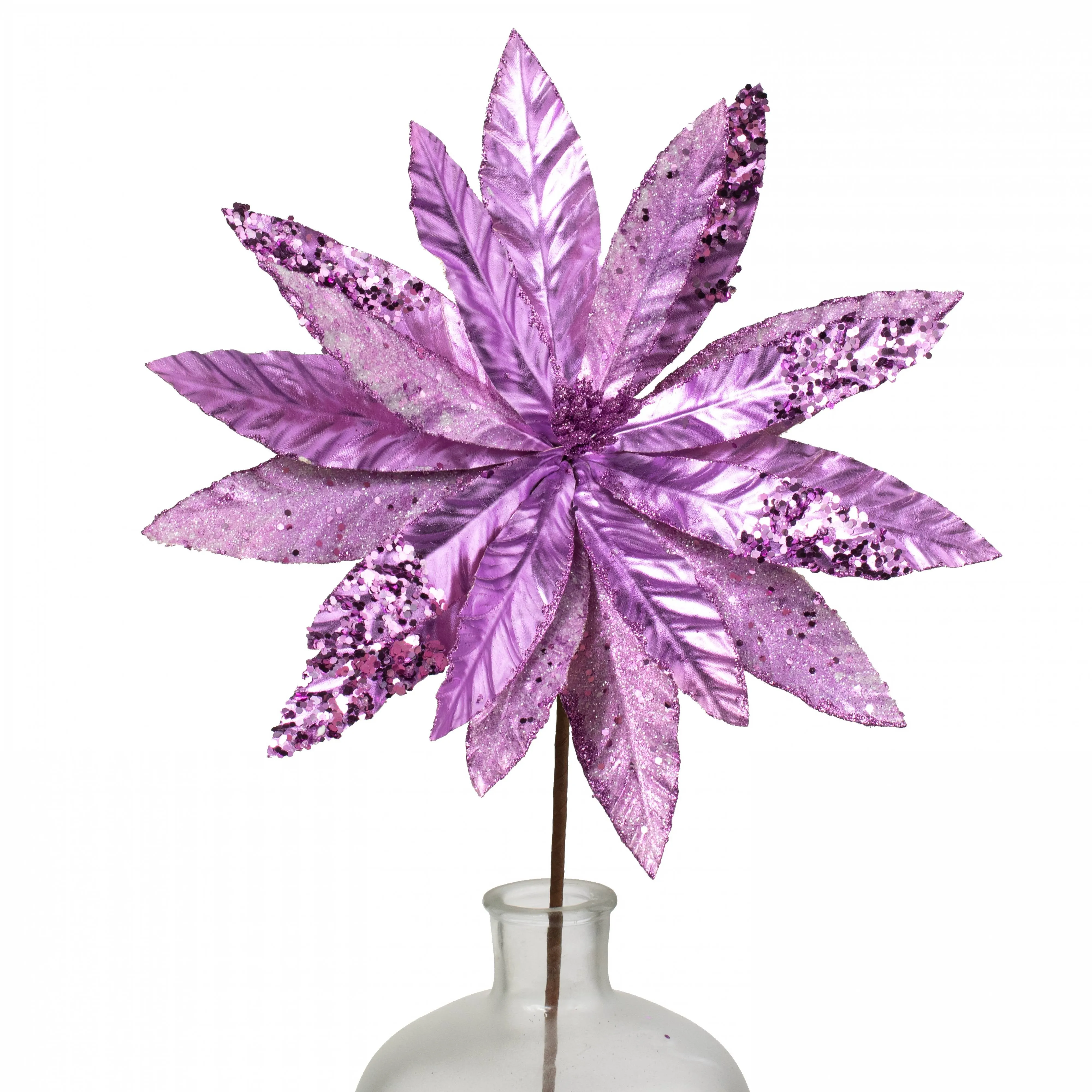 13" x 26" Metallic Poinsettia Stem: Lavender Purple