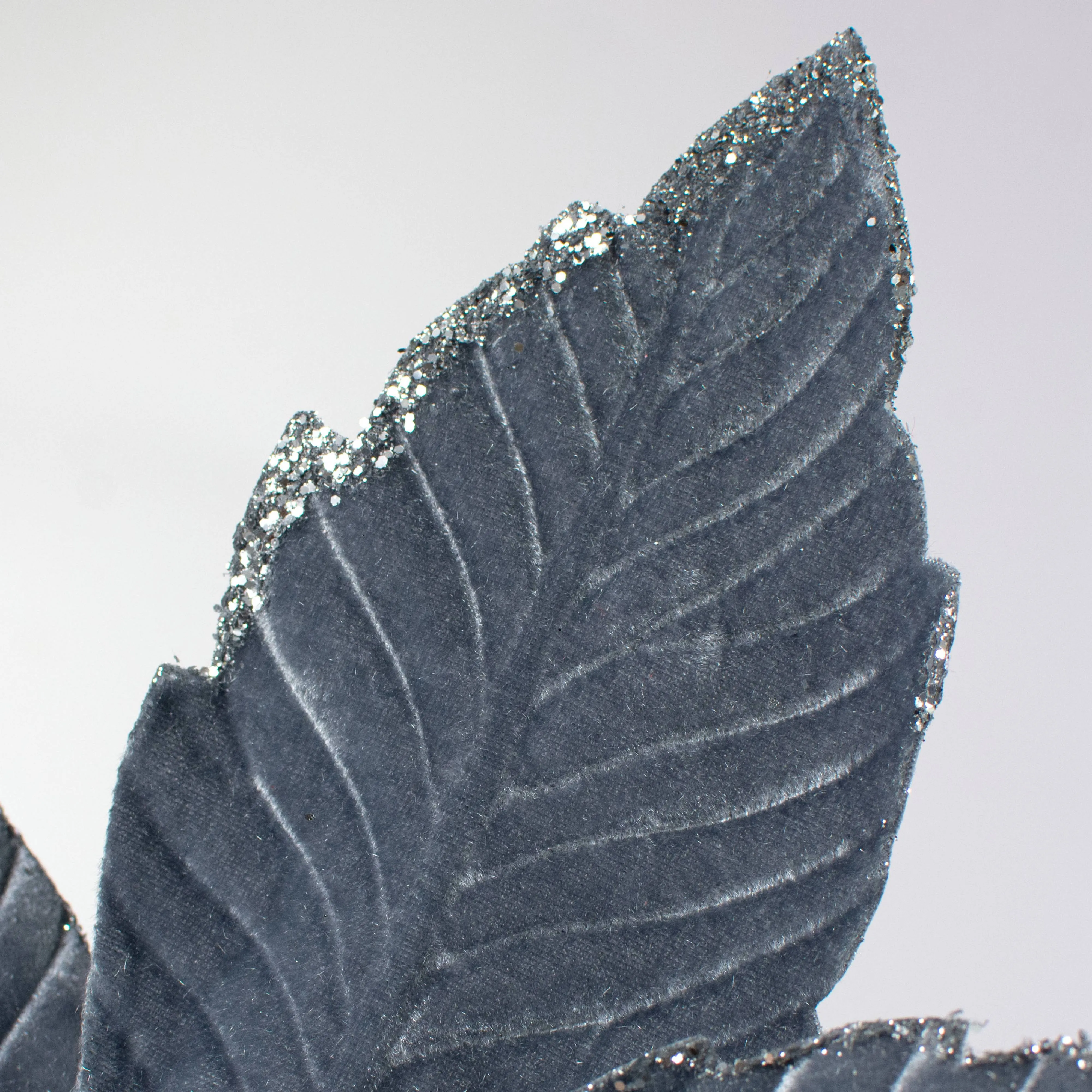 14" x 16" Velvet Poinsettia Stem: Dark Grey
