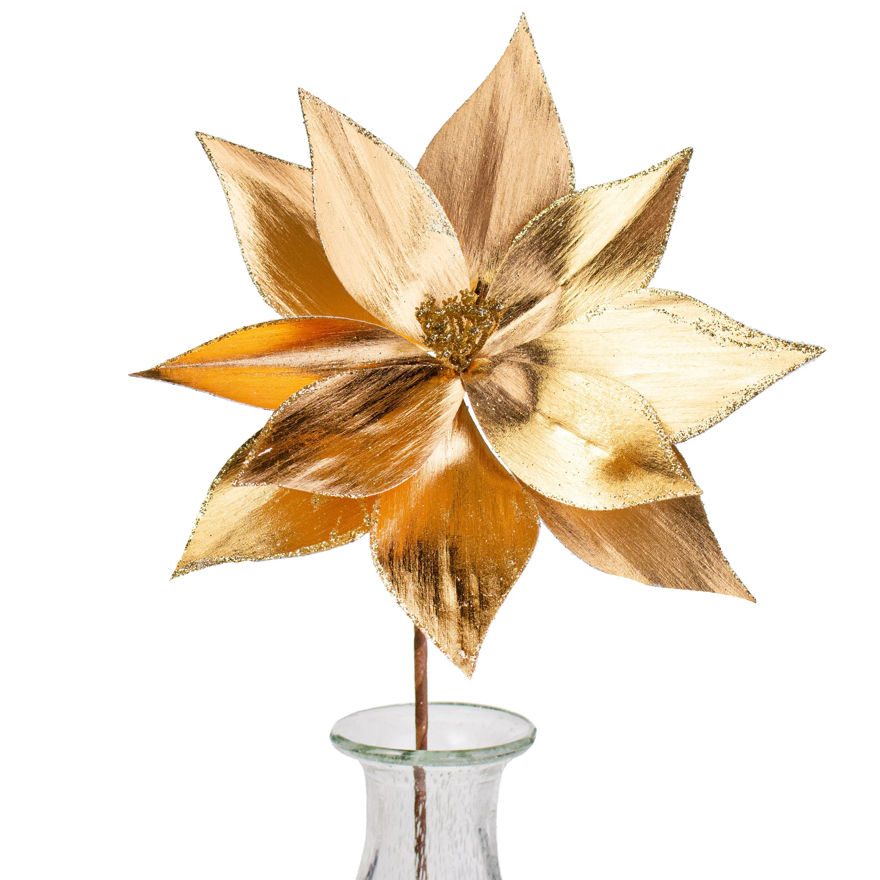 22" Metallic Fabric Poinsettia Stem: Gold