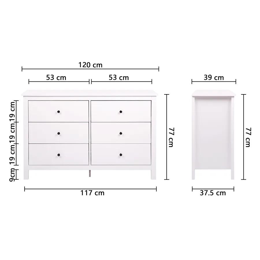 Amber 120 cm 6 Chest of Drawers