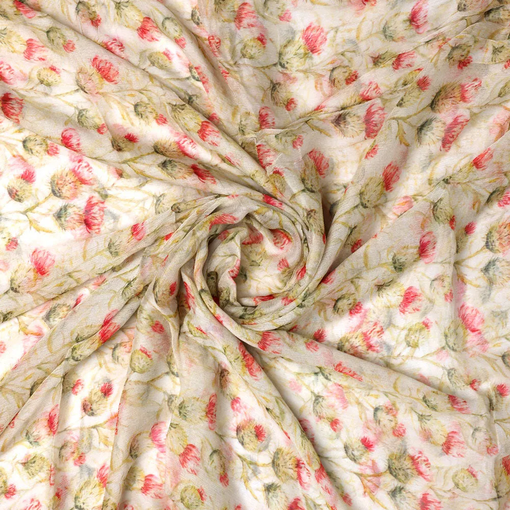 Beautiful Floral Vines Over Cream Base Digital Printed Fabrics