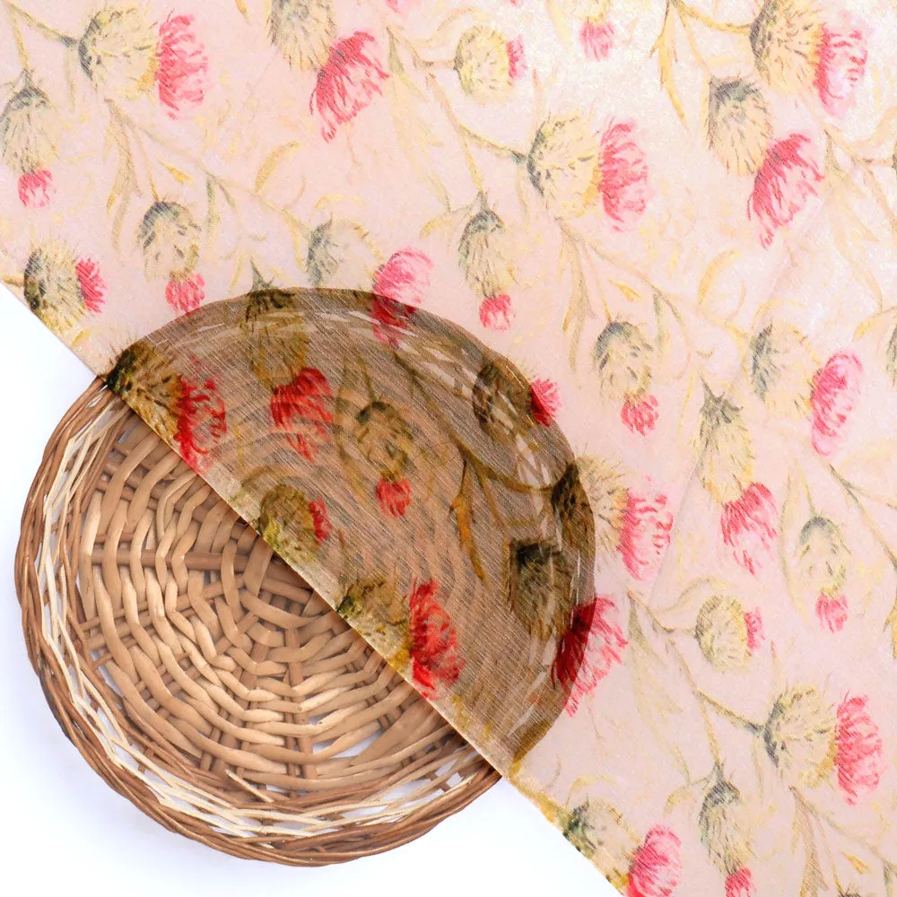 Beautiful Floral Vines Over Cream Base Digital Printed Fabrics