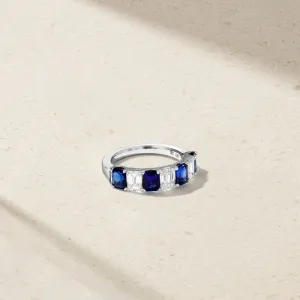 Emerald Cut Sapphire and Diamond Alternating Band