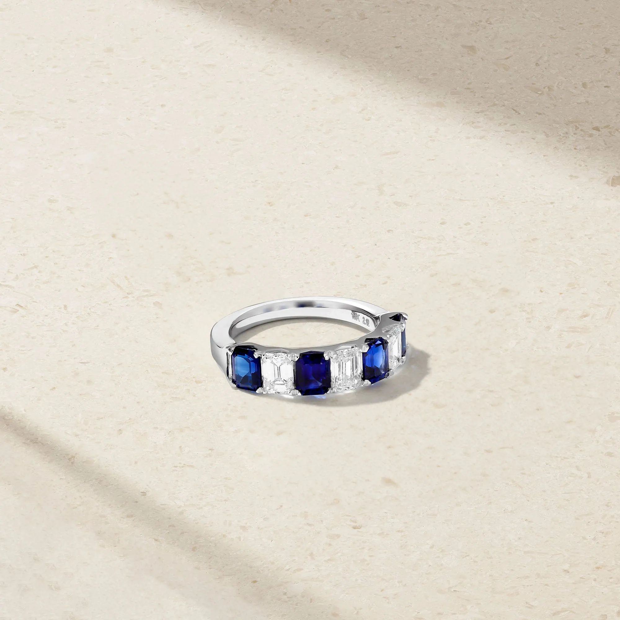 Emerald Cut Sapphire and Diamond Alternating Band