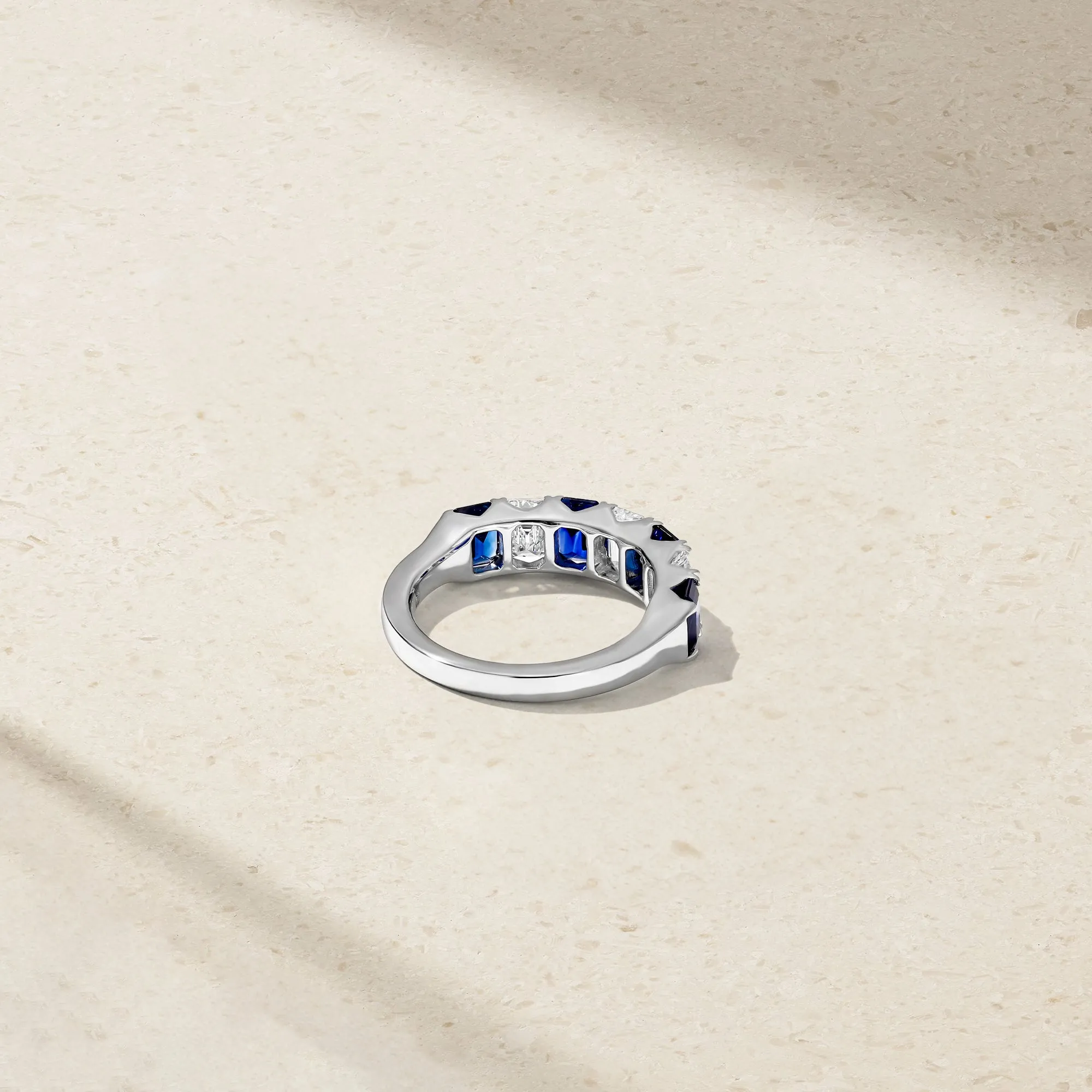 Emerald Cut Sapphire and Diamond Alternating Band