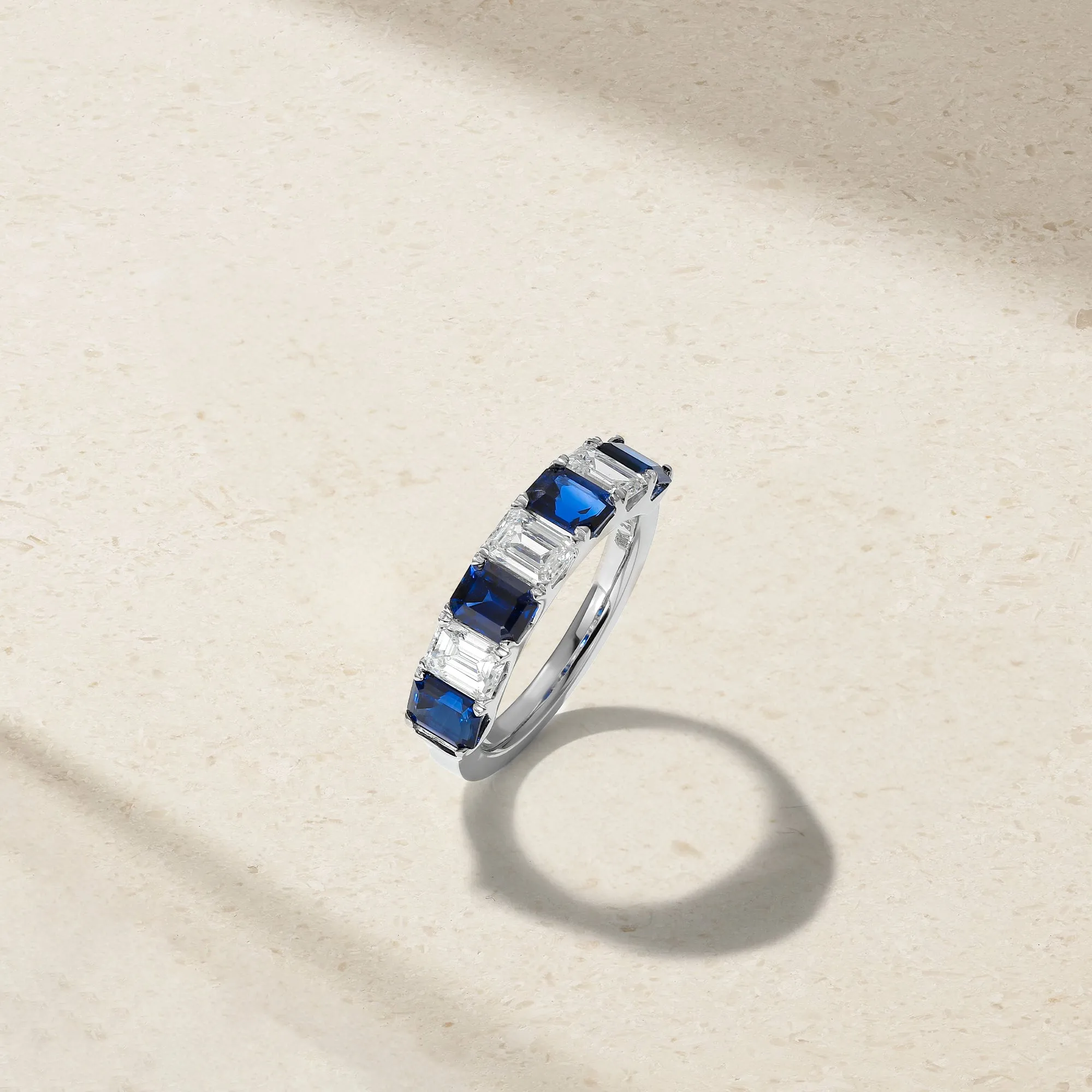 Emerald Cut Sapphire and Diamond Alternating Band