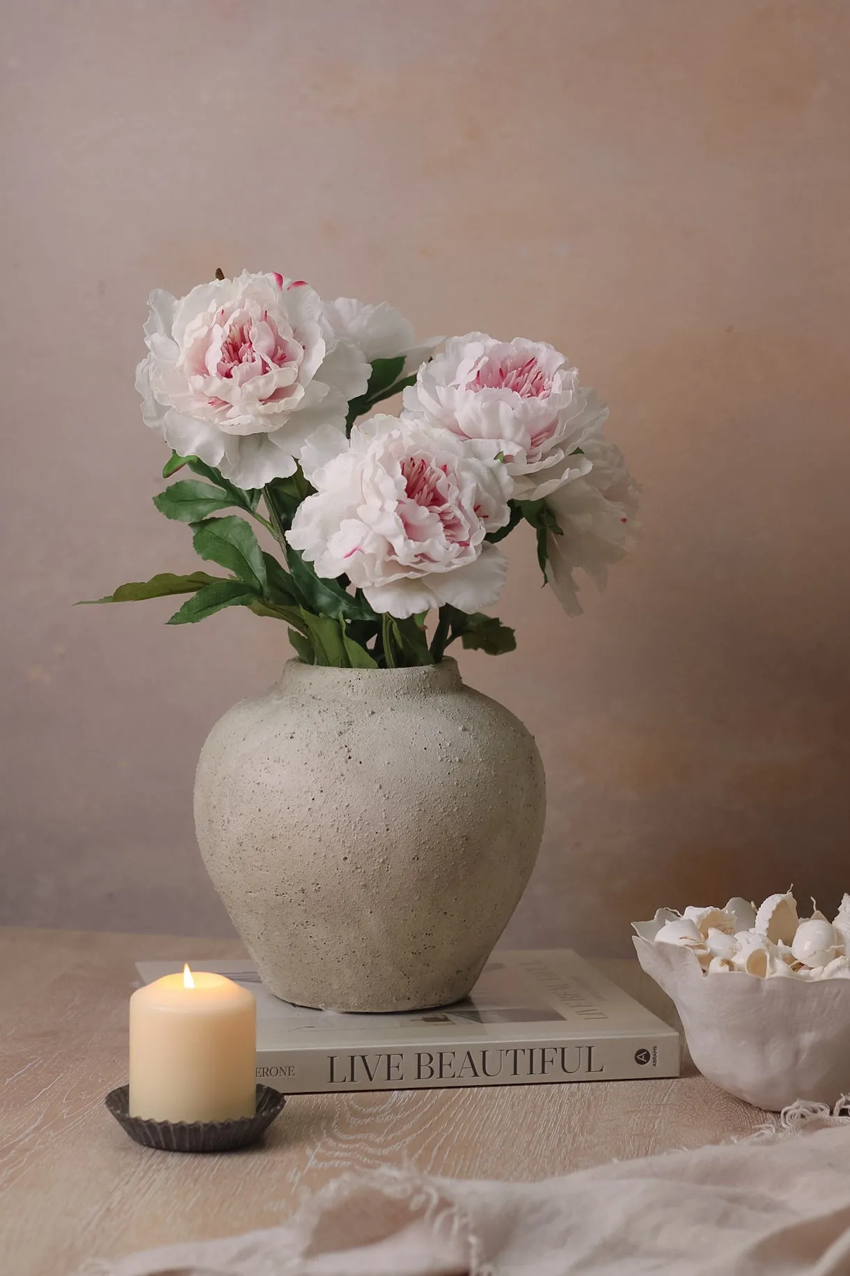 Faux Light Pink Peony Stem