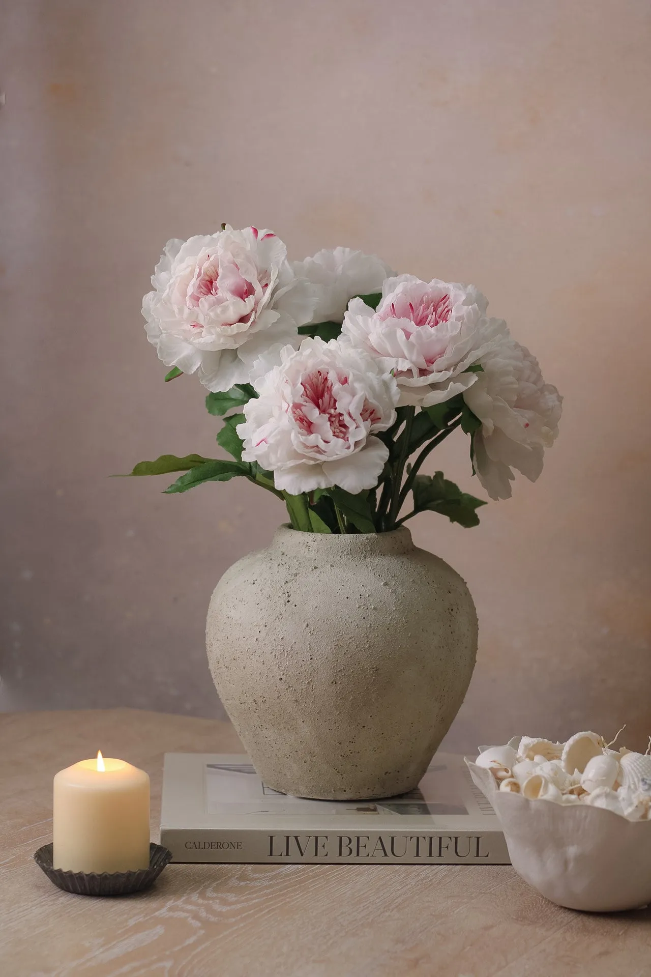 Faux Light Pink Peony Stem