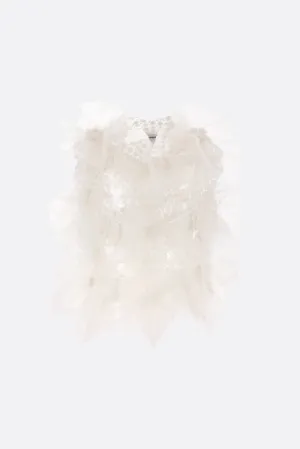 Floating Little Fleurs lace and organza sleeveless top