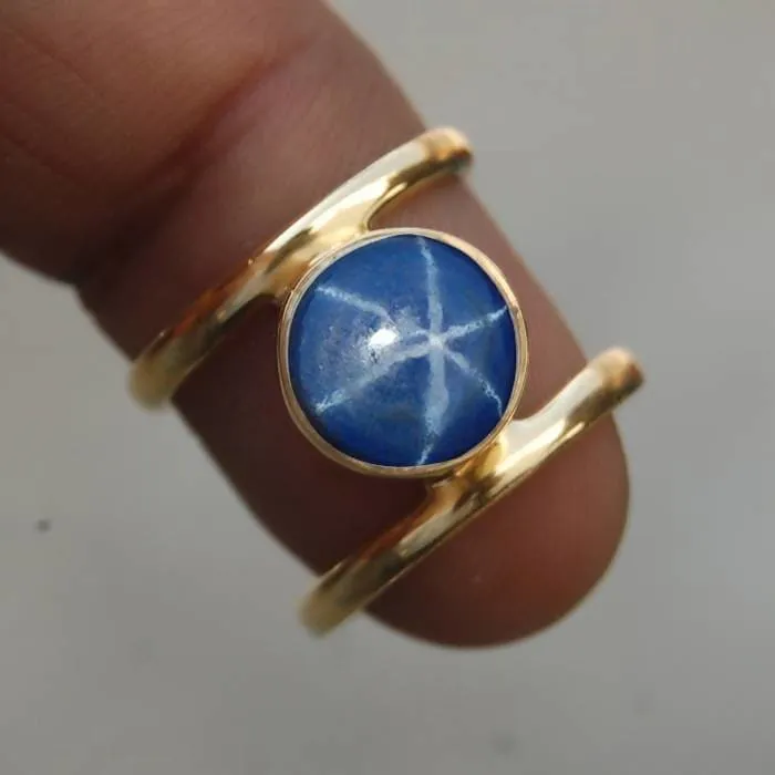 Genuine Blue Star Sapphire Sterling Silver Band Ring, 22K Yellow Gold Filled, 22K Rose Gold Filled ring