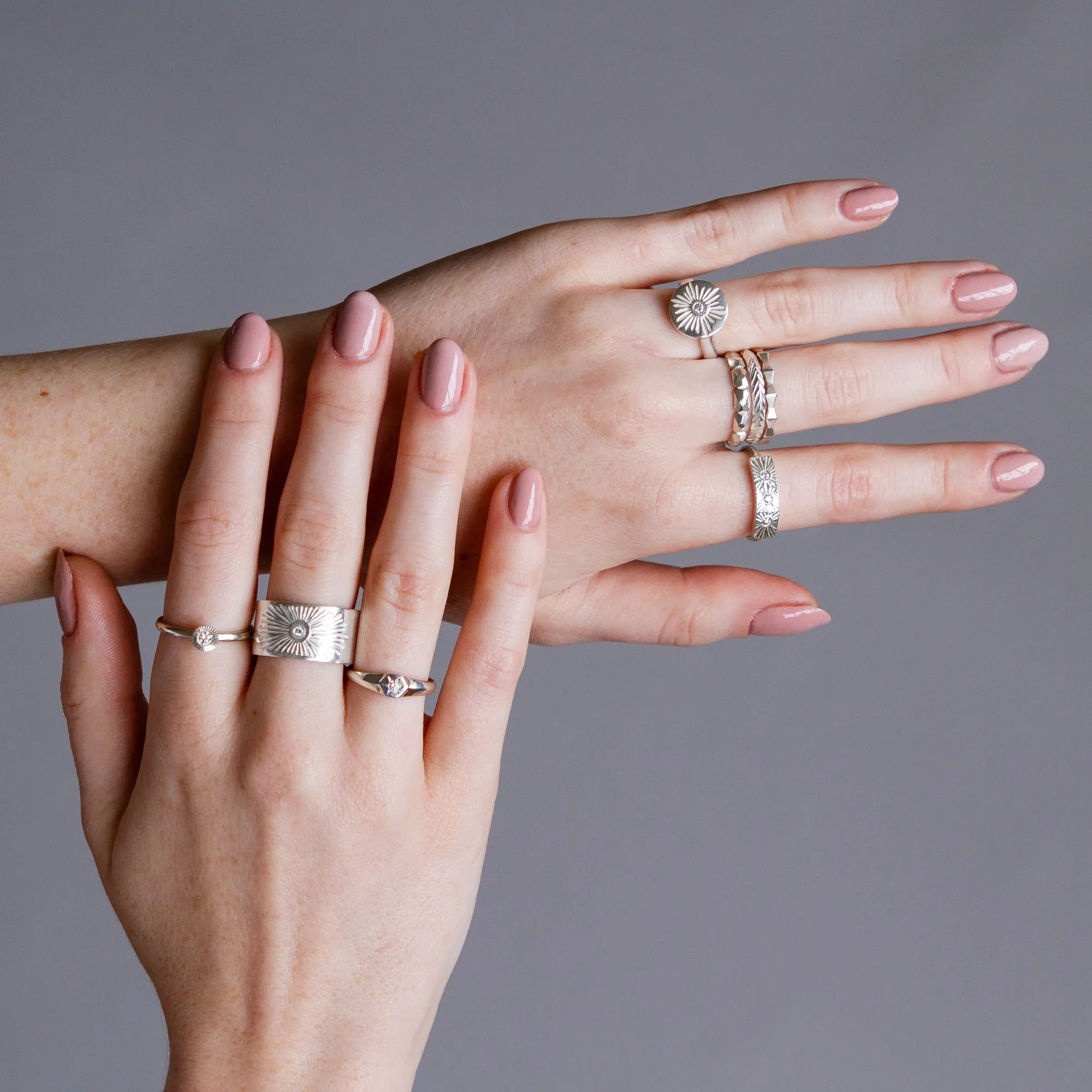 Large Aurora Diamond Stacking Ring in Silver