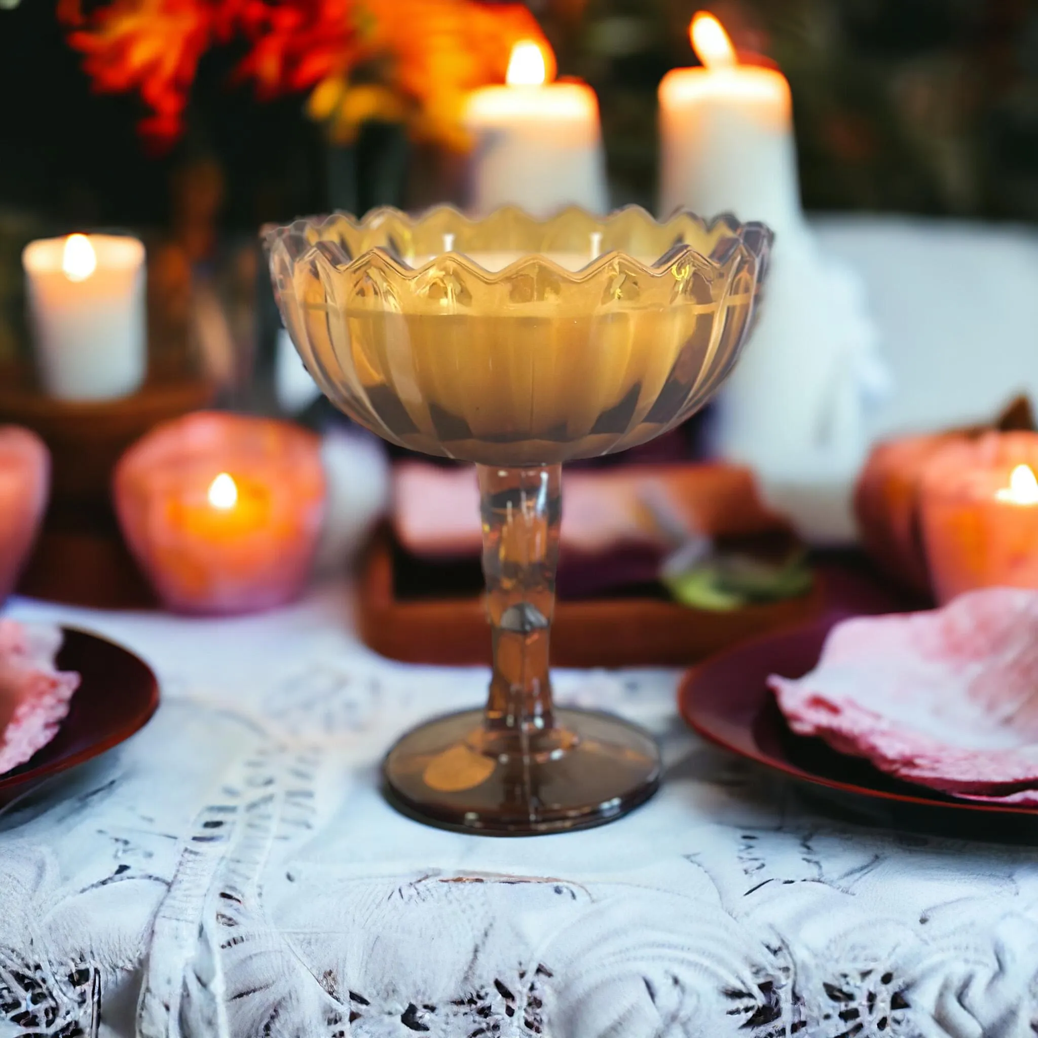 Luxurious Currant & Jasmine Candle in Vintage Indiana Glass Compote