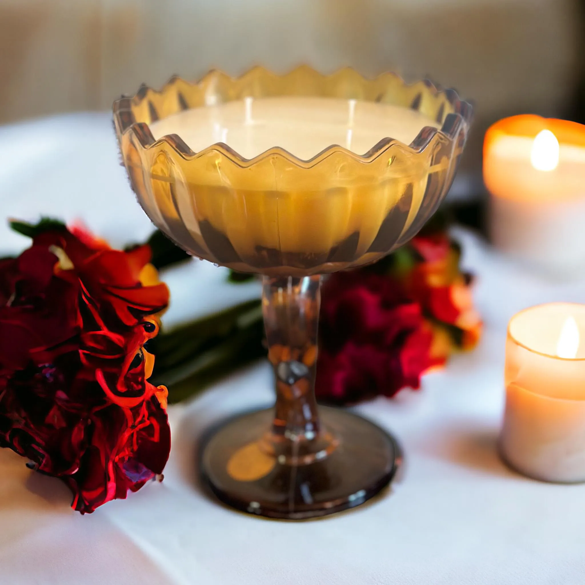 Luxurious Currant & Jasmine Candle in Vintage Indiana Glass Compote