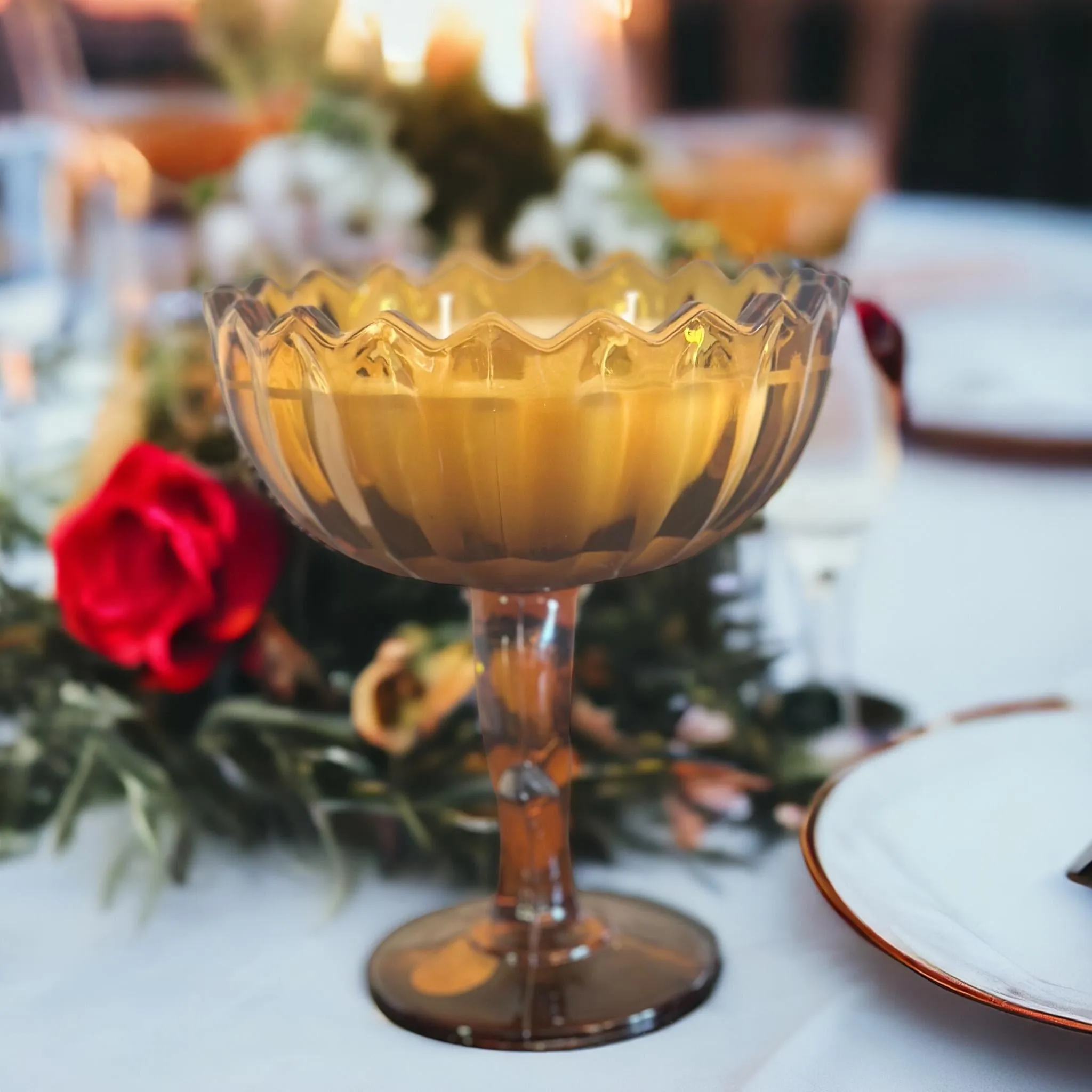 Luxurious Currant & Jasmine Candle in Vintage Indiana Glass Compote