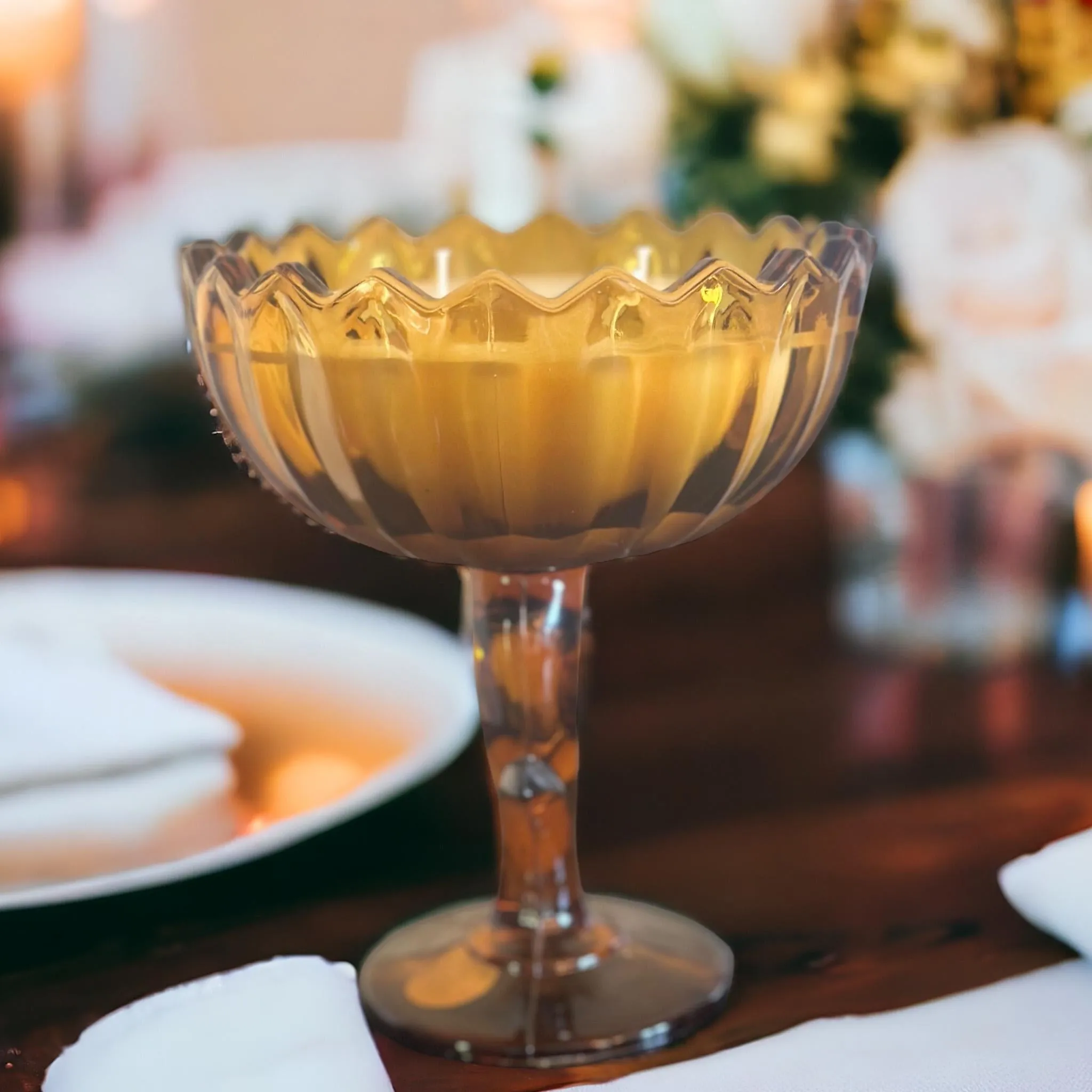Luxurious Currant & Jasmine Candle in Vintage Indiana Glass Compote