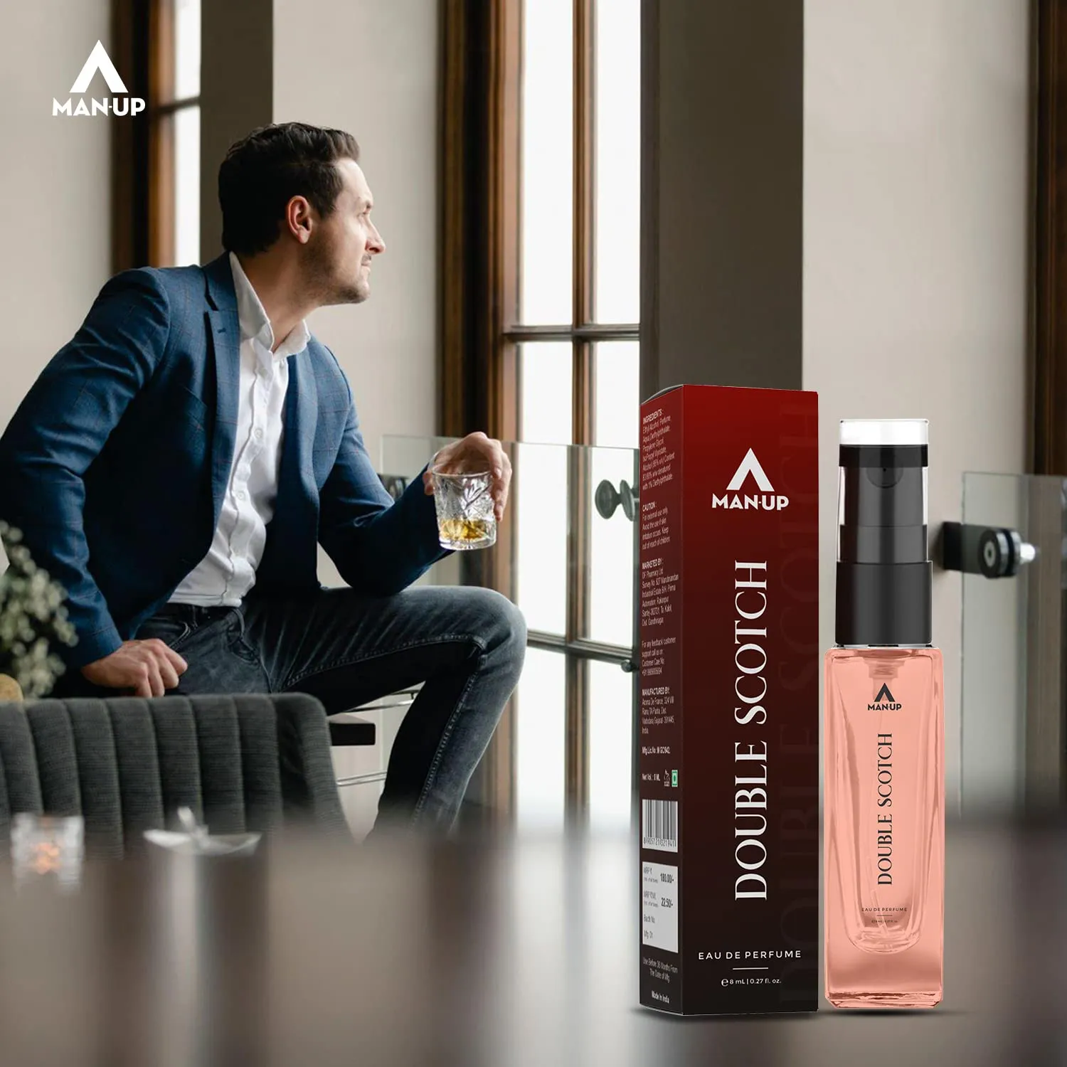 Man-Up Double Scotch Perfume For Men, Liquid Eau De Perfume, Premium Long Lasting Fresh, Refreshing & Energising Fragrance Perfume, Celebrating Every Special Occasion, 8ml
