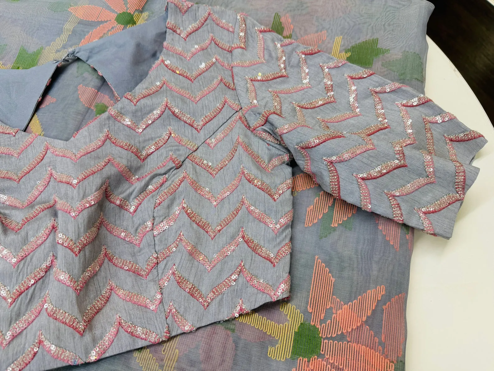 POWDER BLUE MUSLIN JAMDANI SAREE WITH BLOUSE