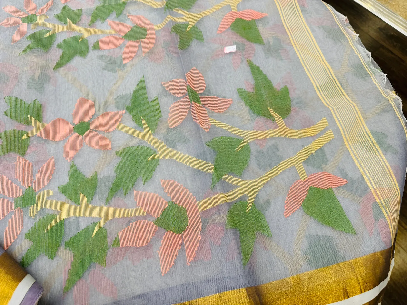 POWDER BLUE MUSLIN JAMDANI SAREE WITH BLOUSE