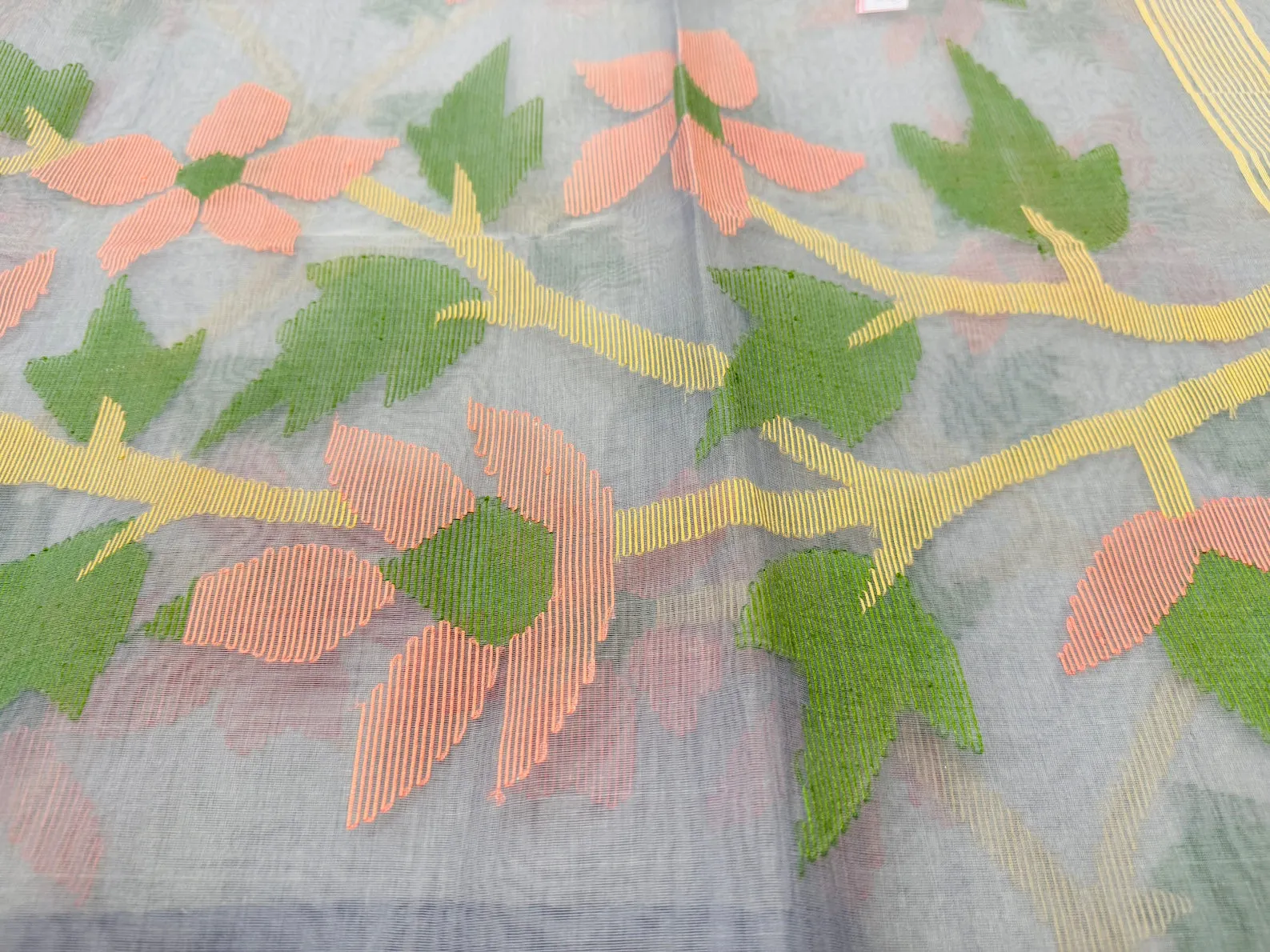 POWDER BLUE MUSLIN JAMDANI SAREE WITH BLOUSE