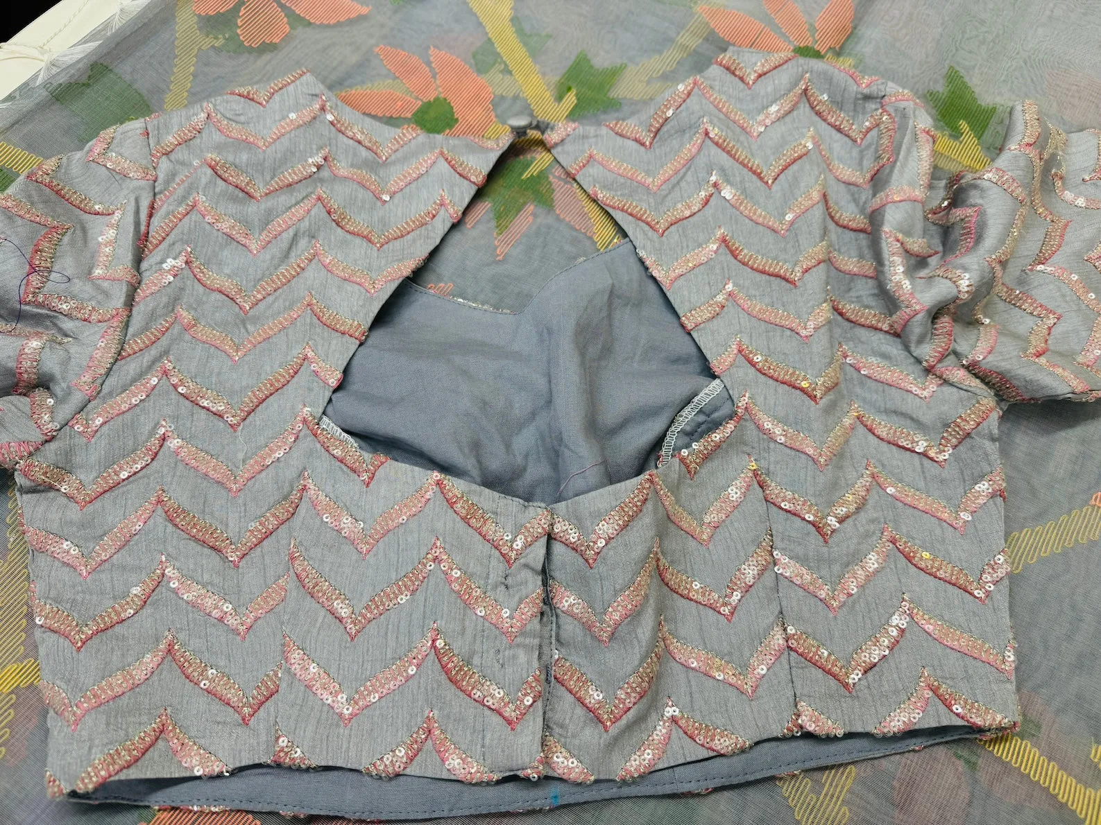 POWDER BLUE MUSLIN JAMDANI SAREE WITH BLOUSE