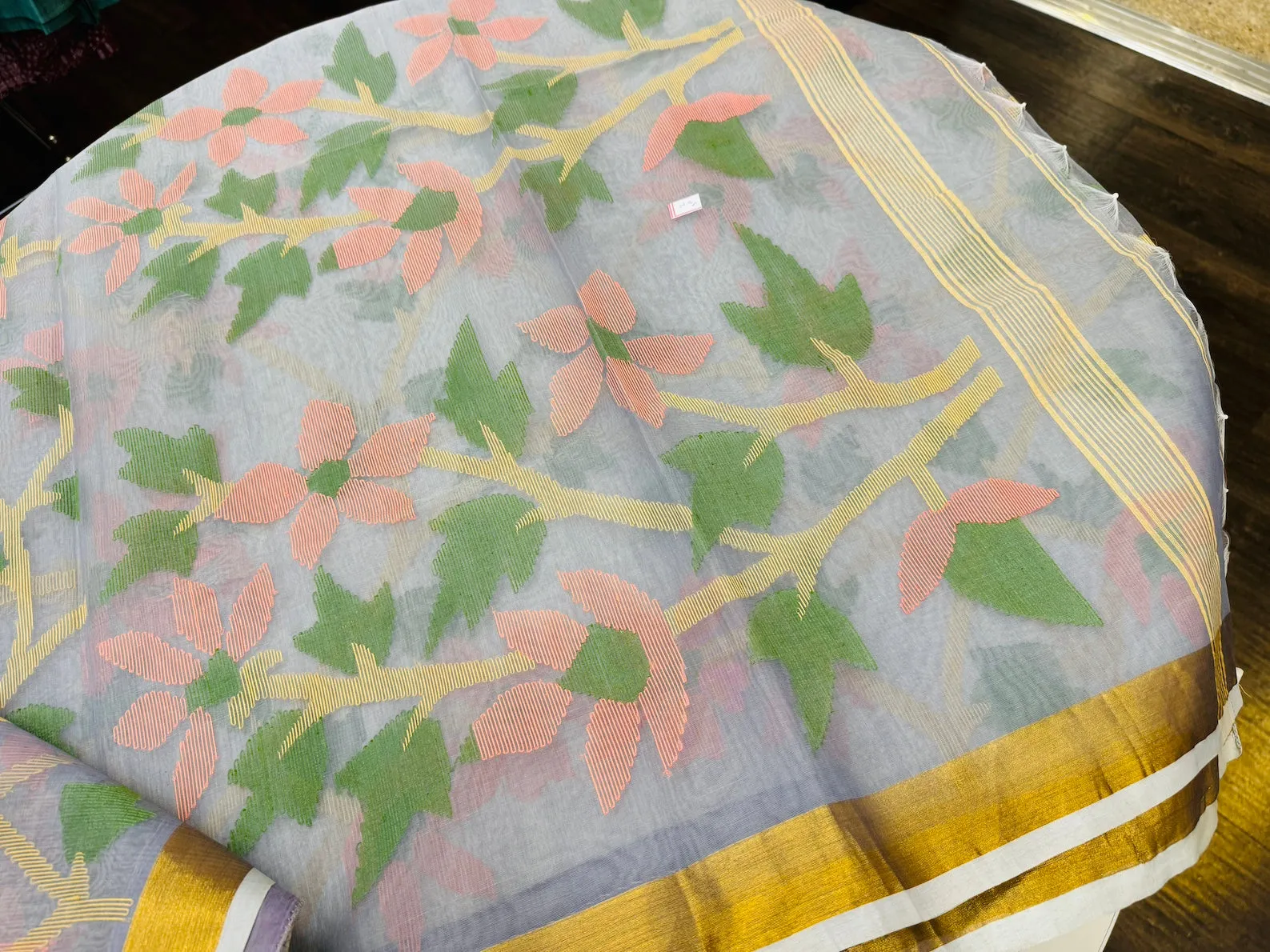 POWDER BLUE MUSLIN JAMDANI SAREE WITH BLOUSE