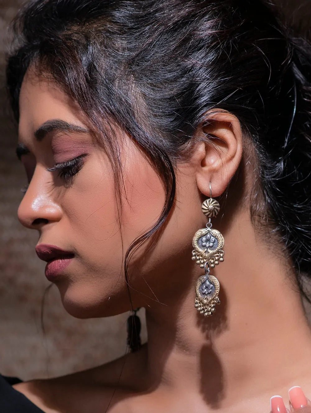 Pure Silver Matsya Pushpa Danglers