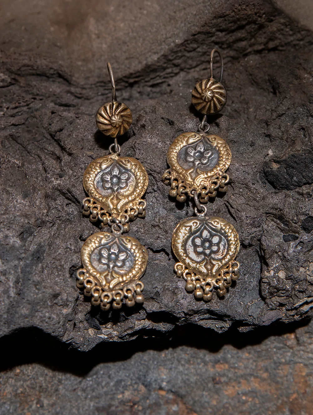 Pure Silver Matsya Pushpa Danglers