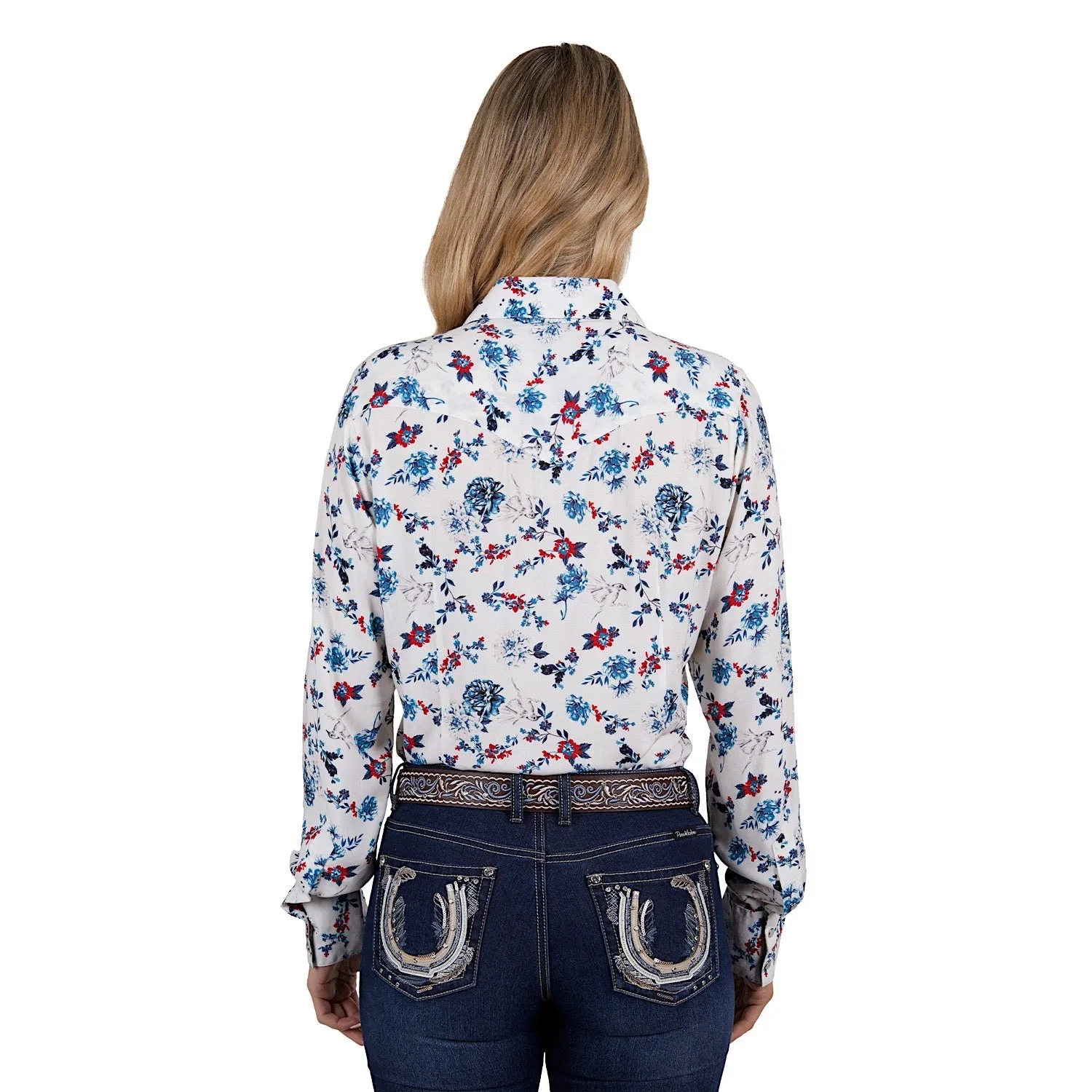 Pure Western Womens Flora Print Western L/S Shirt Egret/Multi
