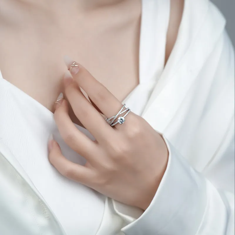 Silver ring for women  light luxury niche design micro-inlaid zircon ring