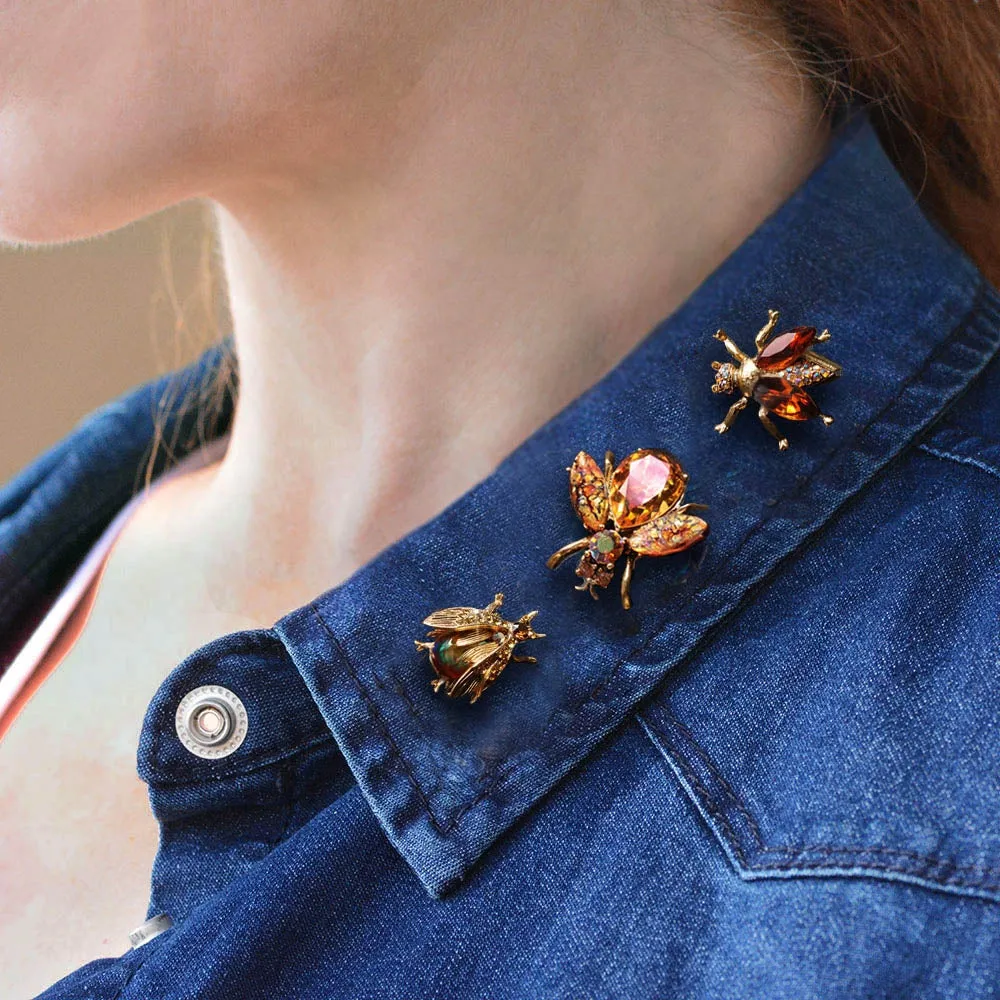 Sweet Romance Exotic Bees Scatter Pins Set of 3 ~Blazing Sun Topaz Crystals~