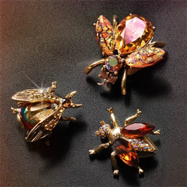 Sweet Romance Exotic Bees Scatter Pins Set of 3 ~Blazing Sun Topaz Crystals~