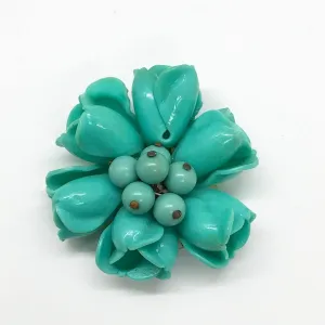 Vintage Turquoise Colored Plastic Floral Clip