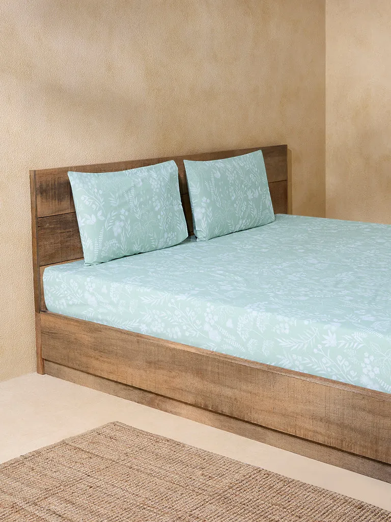 Westside Home Mint Printed King Bed Fitted Sheet and Pillowcase Set