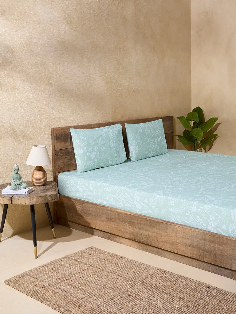 Westside Home Mint Printed King Bed Fitted Sheet and Pillowcase Set