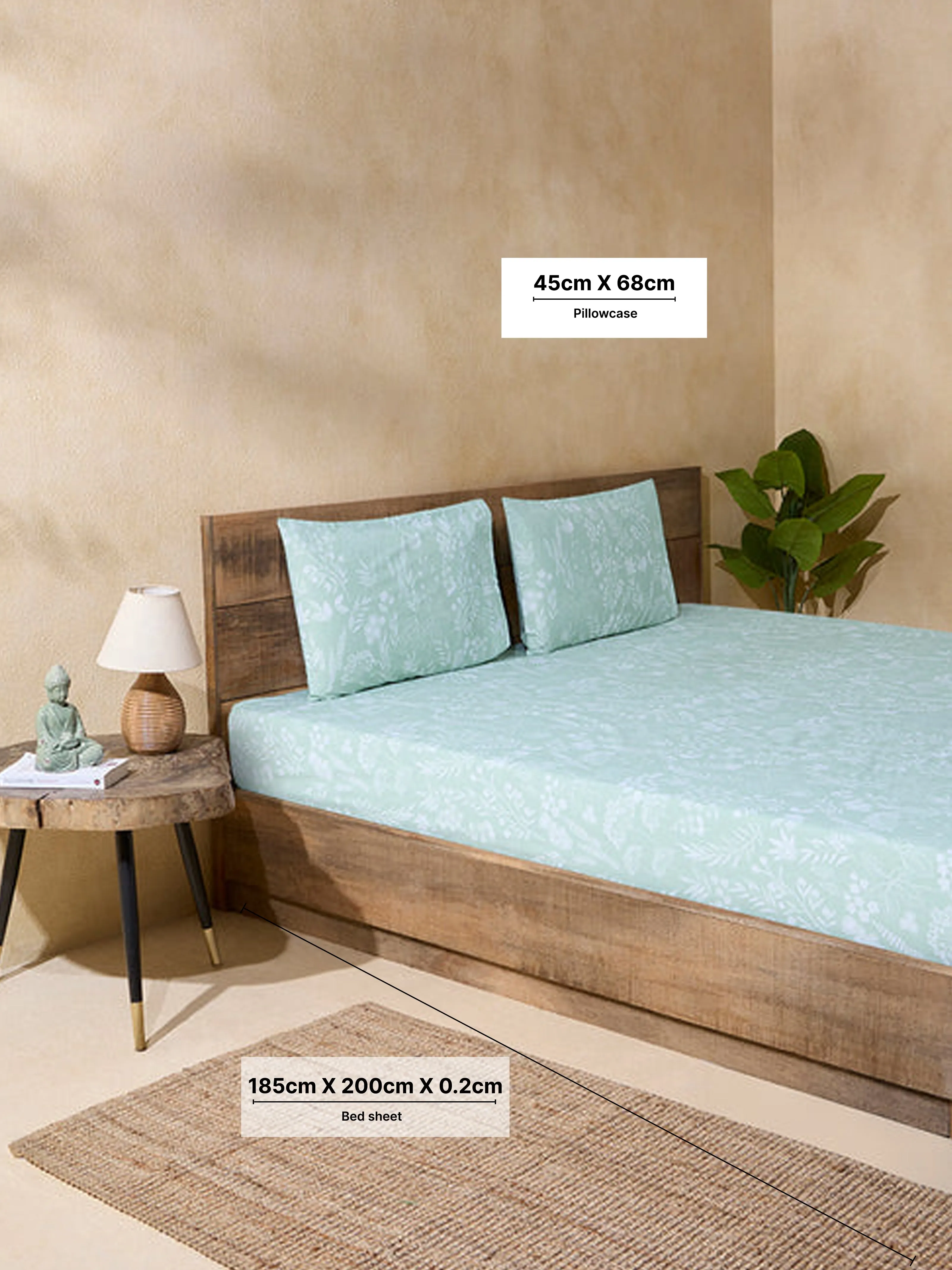Westside Home Mint Printed King Bed Fitted Sheet and Pillowcase Set